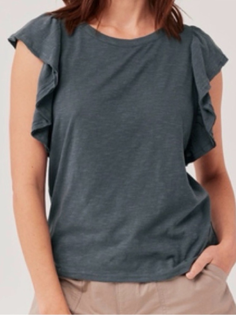 Women's Pact Tissue Slub Ruffle Sleeve Top SMALL Casual Lightweight